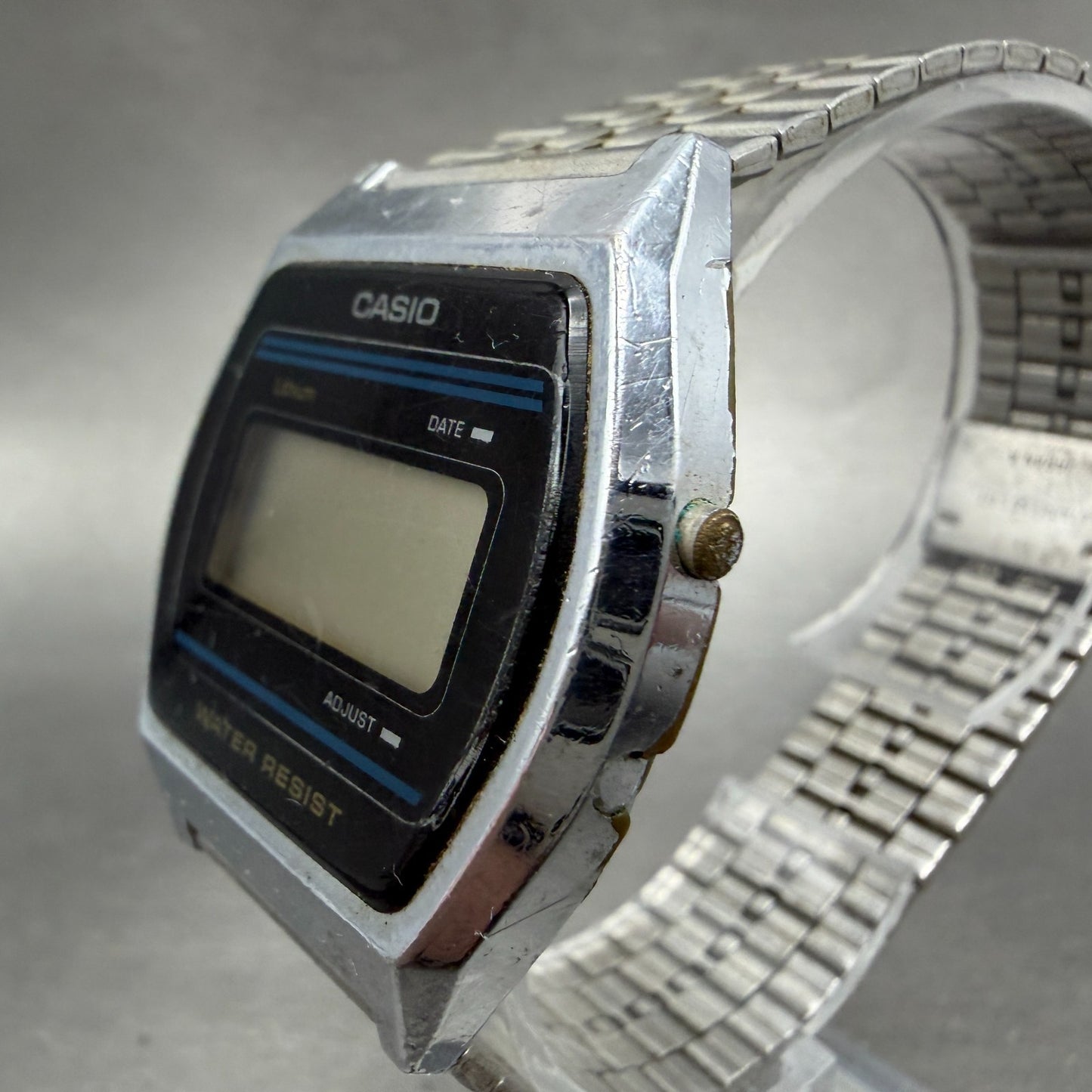 Casio B612W Watch Men 35mm Digital LCD Silver Tone Daydate VTG PARTS3