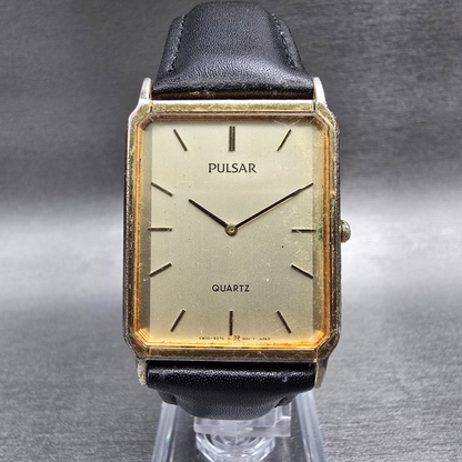 Pulsar Tank Watch Men 27mm Champagne Dial Gold Tone Rectangle V800-5080 New Batt0