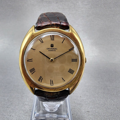 Universal Geneve Watch Men 36mm Champagne Dial Gold Tone Round 542111 Runs