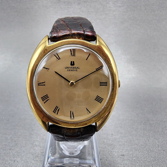 Universal Geneve Watch Men 36mm Champagne Dial Gold Tone Round 542111 Runs