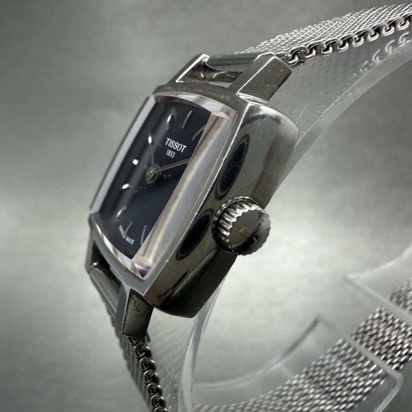 Tissot Tank Watch Women 20mm Blue Dial Steel Rectangle Mesh Band New Battery2