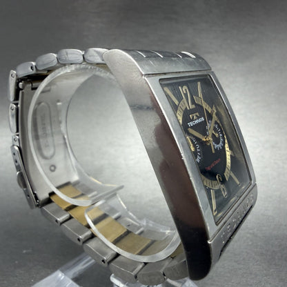 Technos Watch Men 32mm Black Dial Two Tone Daydate Rectangle T2046 New Battery3