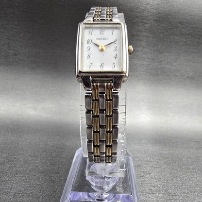 Seiko Tank Watch Women 16mm White Dial Two Tone Rectangle 1N01-0FH0 New Batt5