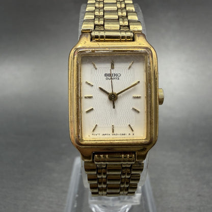 Seiko Tank Watch Women 18mm White Dial Gold Tone Rectangle V401-5129 NewBatt0