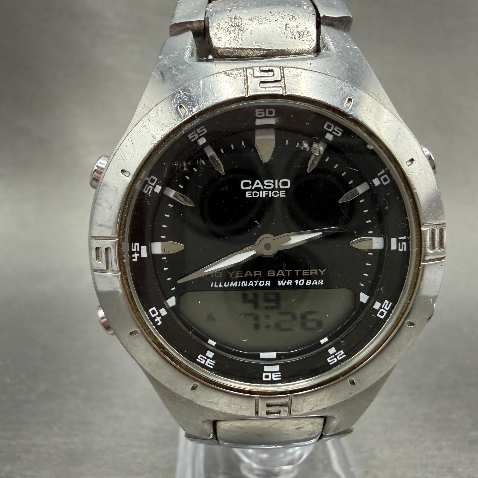 Casio Edifice Watch 38mm Silver Ana Digi Alarm Chrono EFA-110 Round New Battery0