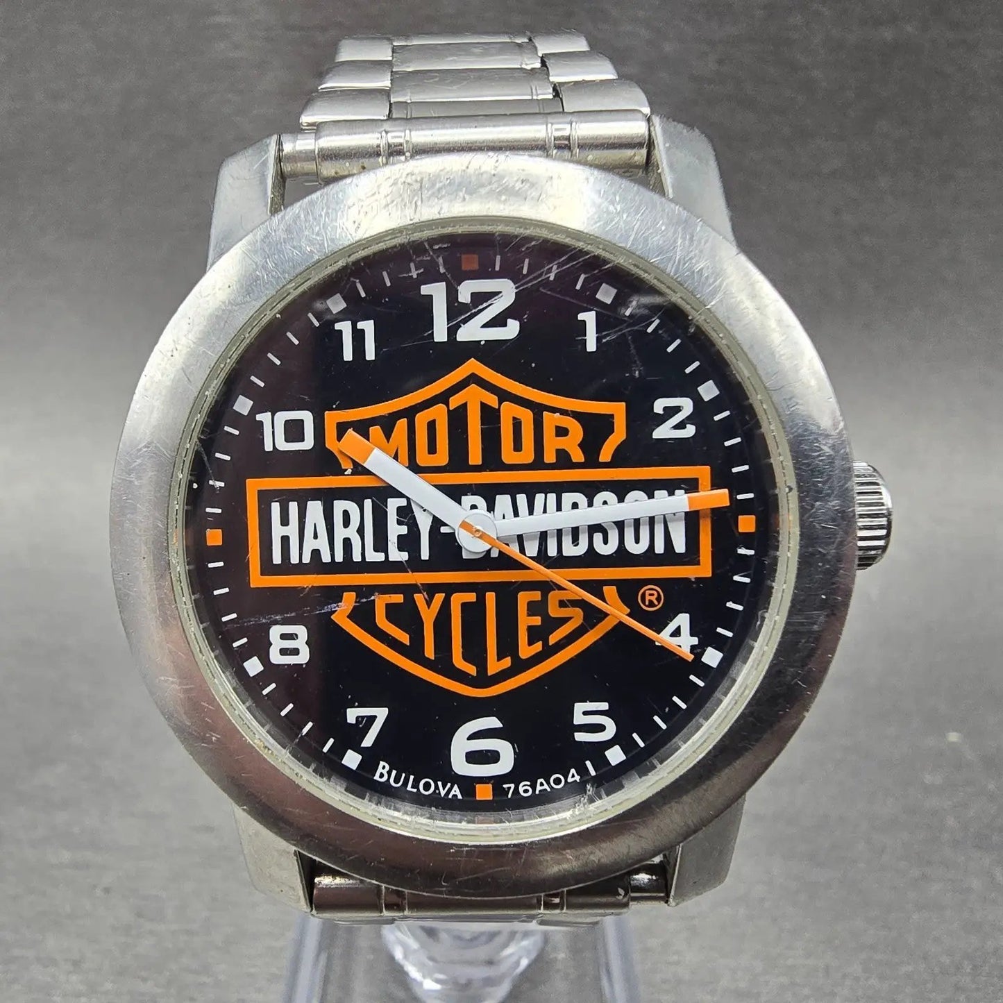 Bulova Harley Davidson Watch Men 38mm Black Dial Silver Tone 76A04 New Battery2