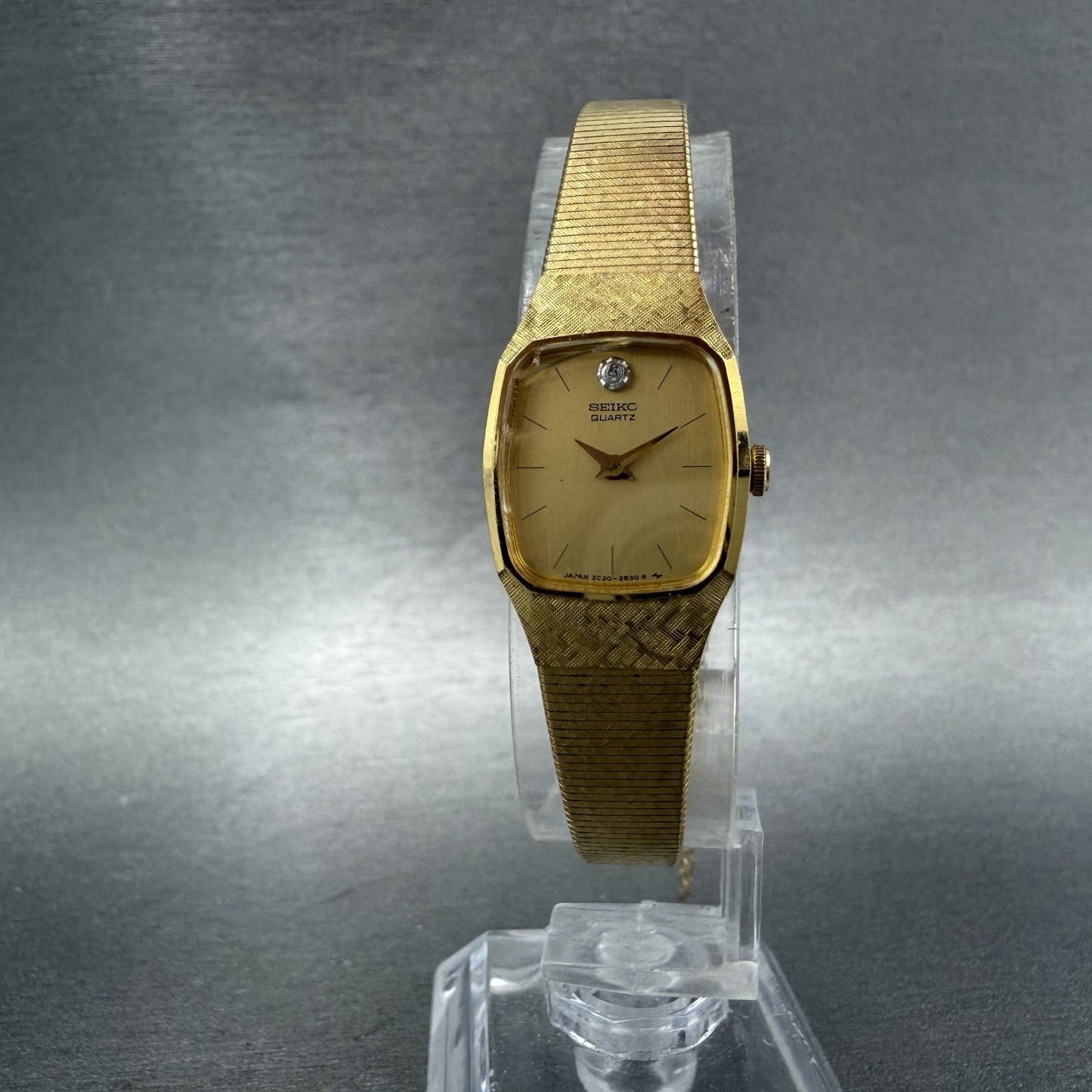 Seiko Tank Watch Women 16mm Champagne Dial Gold Tone 2C206379 New Battery5