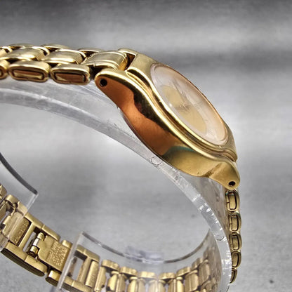 Seiko Watch Women 20mm Gold Dial Gold Tone Round 1N01 New Battery Vintage3