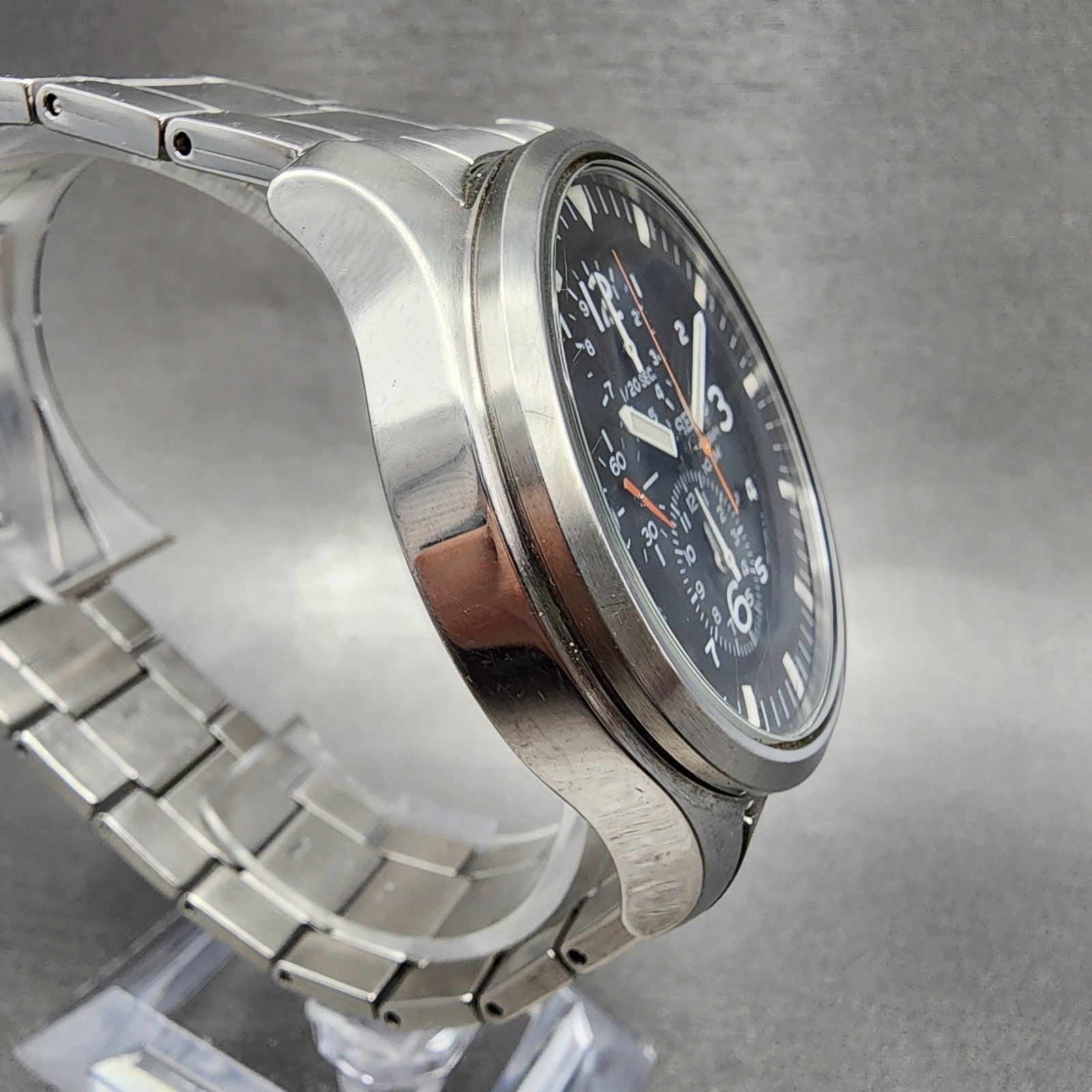 Seiko Chronograph Watch Men 43mm Black Dial Silver Tone Date 7T920JS0 New Batt3