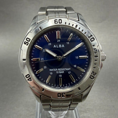 Seiko Alba Watch Men 35mm Blue Dial Silver Tone Round V501-0FG0 New Battery0