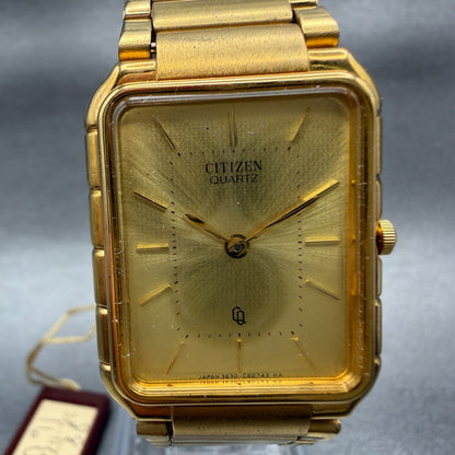 Citizen Tank Watch Men 24mm Gold Dial Gold Tone Rectangle 3620364365 NOS PARTS2