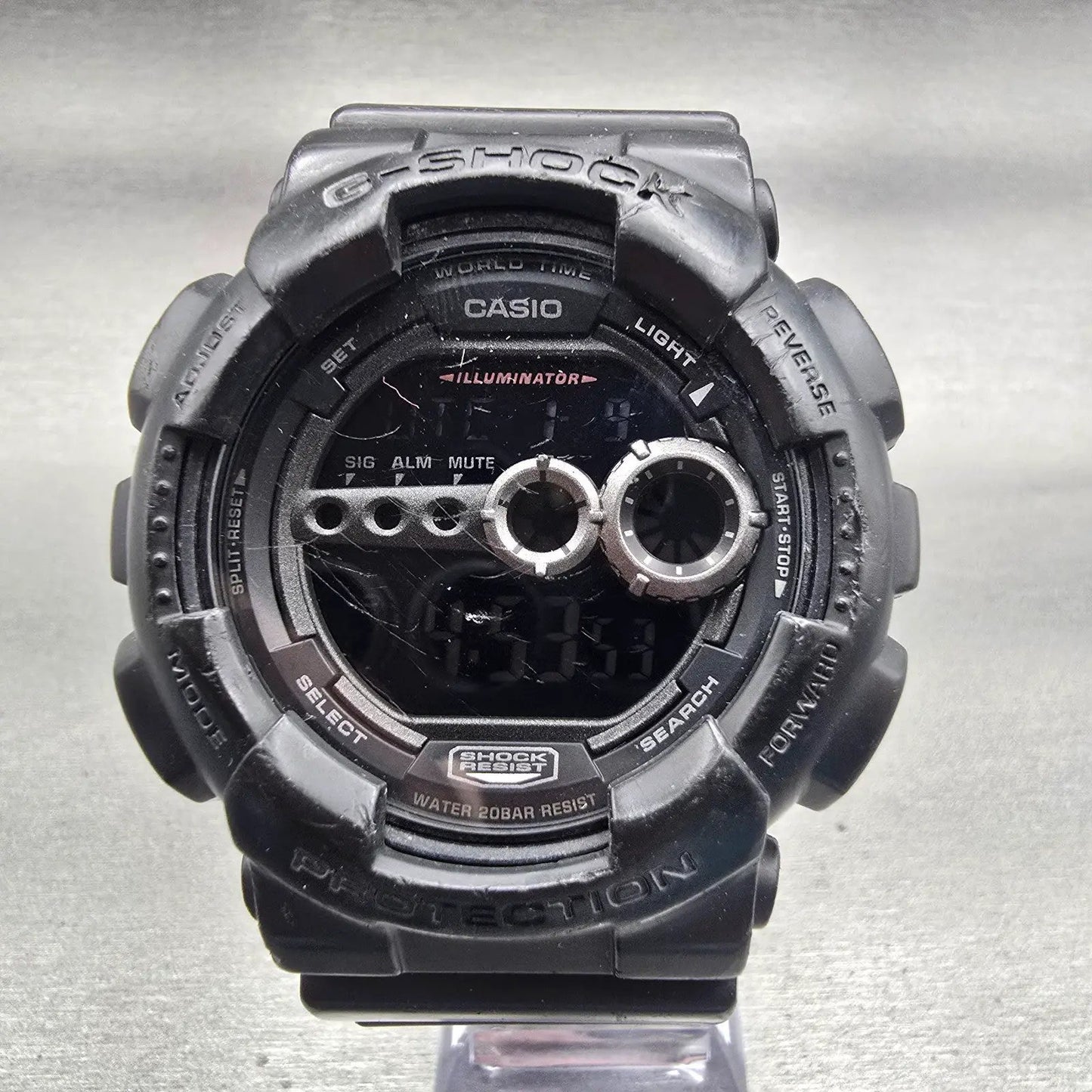 Casio G-Shock GD-100 Watch Men 51mm Black Dial Black Alarm Chrono New Battery0