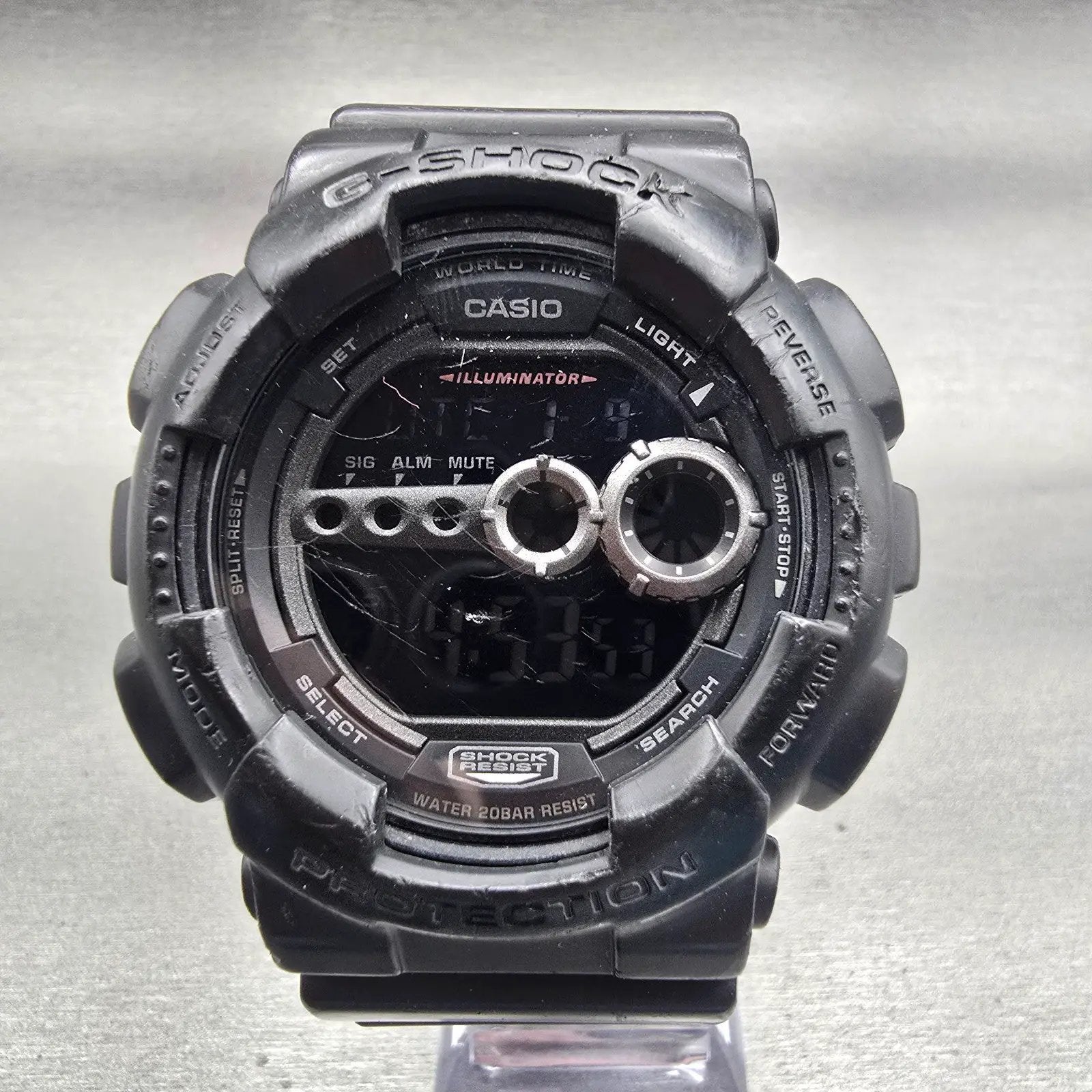 Casio G-Shock GD-100 Watch Men 51mm Black Dial Black Alarm Chrono New Battery0