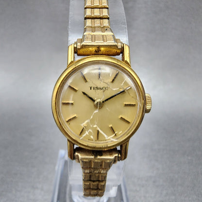 VTG Tissot Watch Women 20mm Gold Dial Gold Plated Round Manual Wind Runs0