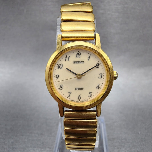 Seiko Spirit Watch Women 23mm Luminous Dial Gold Tone 4n210640 New Battery0