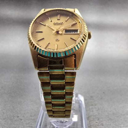 Seiko SQ Watch Women 24mm Gold Dial Gold Tone Daydate Round 2A23-0039 New Batt5