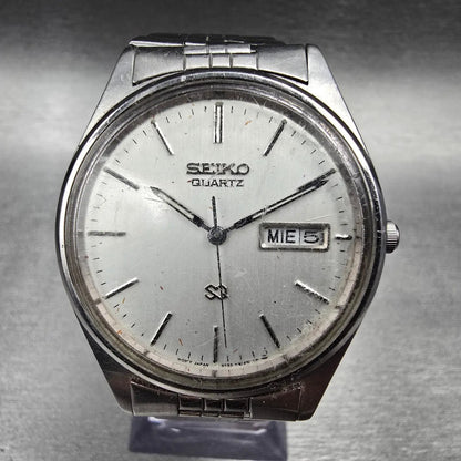 Seiko SQ Watch Men 35mm Silver Dial Silver Daydate Round 5Y23-8049 New Batt1