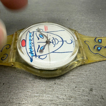 Swatch Flowers Watch Unisex 34mm White Dial Clear Case GK207 Round New Battery5