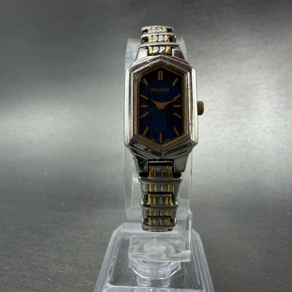 Pulsar Watch Women 15mm Blue Dial Two Tone Hexagon 1N00-X259 New Battery5