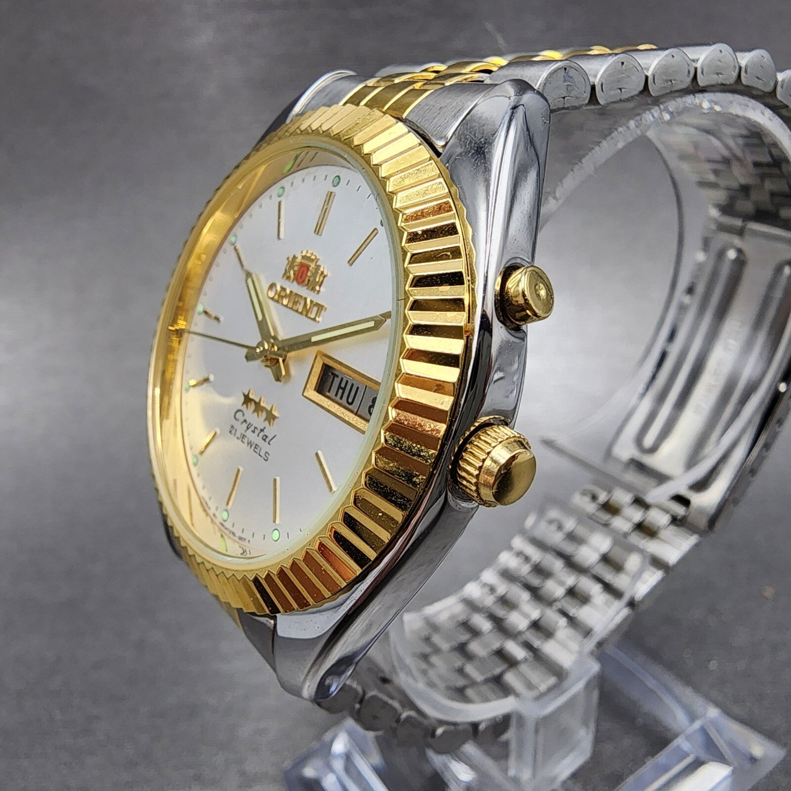 Orient President Watch Men 36mm Silver Dial Two Tone Daydate Automatic 469ed732