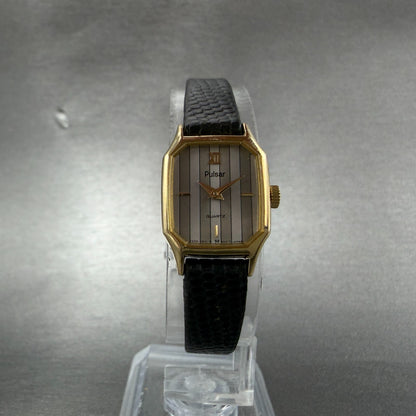Pulsar Watch Women 16mm Silver Dial Gold Tone Octagon V232-5810 New Battery5
