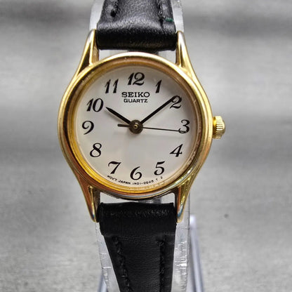 Seiko Watch Women 19mm White Dial Gold Tone Round 1N01-0E19 New Battery Vintage0