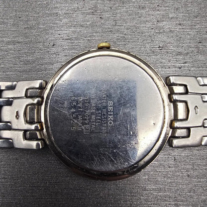 Seiko Watch Men 34mm White Dial Two Tone Date Round 7N39-7029 New Battery VTG10