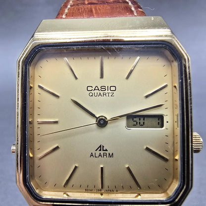 Casio Alarm Watch Men 30mm Gold Dial Gold Tone Octagon MQA-100G New Battery1