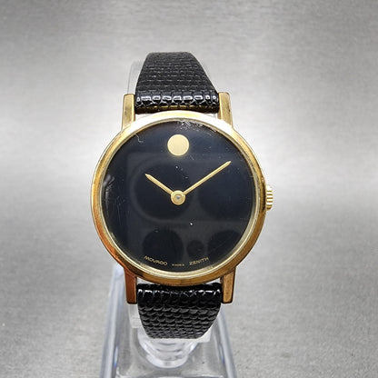 Zenith Movado Watch Women 25mm Black Dial Gold Plated Round Manual Wind Runs