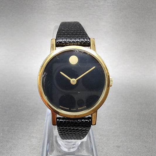 Zenith Movado Watch Women 25mm Black Dial Gold Plated Round Manual Wind Runs