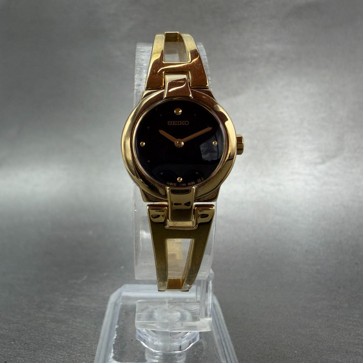 Seiko Watch Women 20mm Black Dial Gold Tone Round 1N00-0GM0 New Battery Vintage5