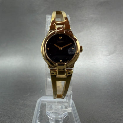 Seiko Watch Women 20mm Black Dial Gold Tone Round 1N00-0GM0 New Battery Vintage5