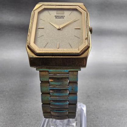 Seiko Watch Men 26mm Cream Dial Gold Tone Rectangle 7430-5409 New Battery VTG5