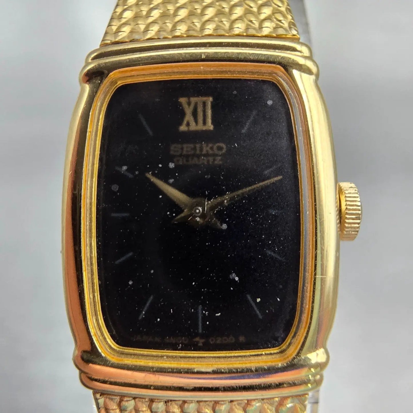 Seiko Watch Women 15mm Black Dial Gold Tone Rectangle 4N00-5060 New Battery VTG1