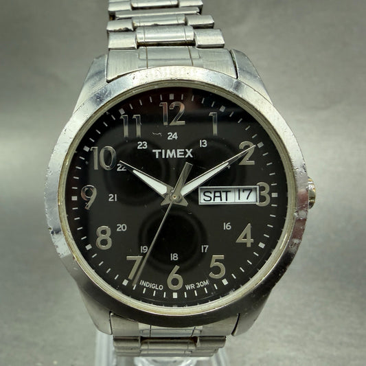 Timex South Street Sport Watch Men 36mm Black Dial Steel Daydate T2M932 NewBat0