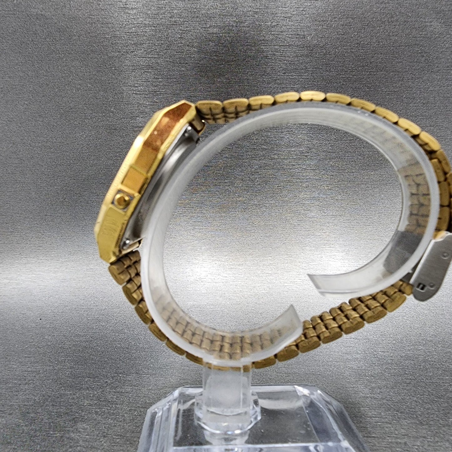 Casio A159 Watch Men 33mm Digital Gold Tone Hexagon Alarm Chrono New Battery6