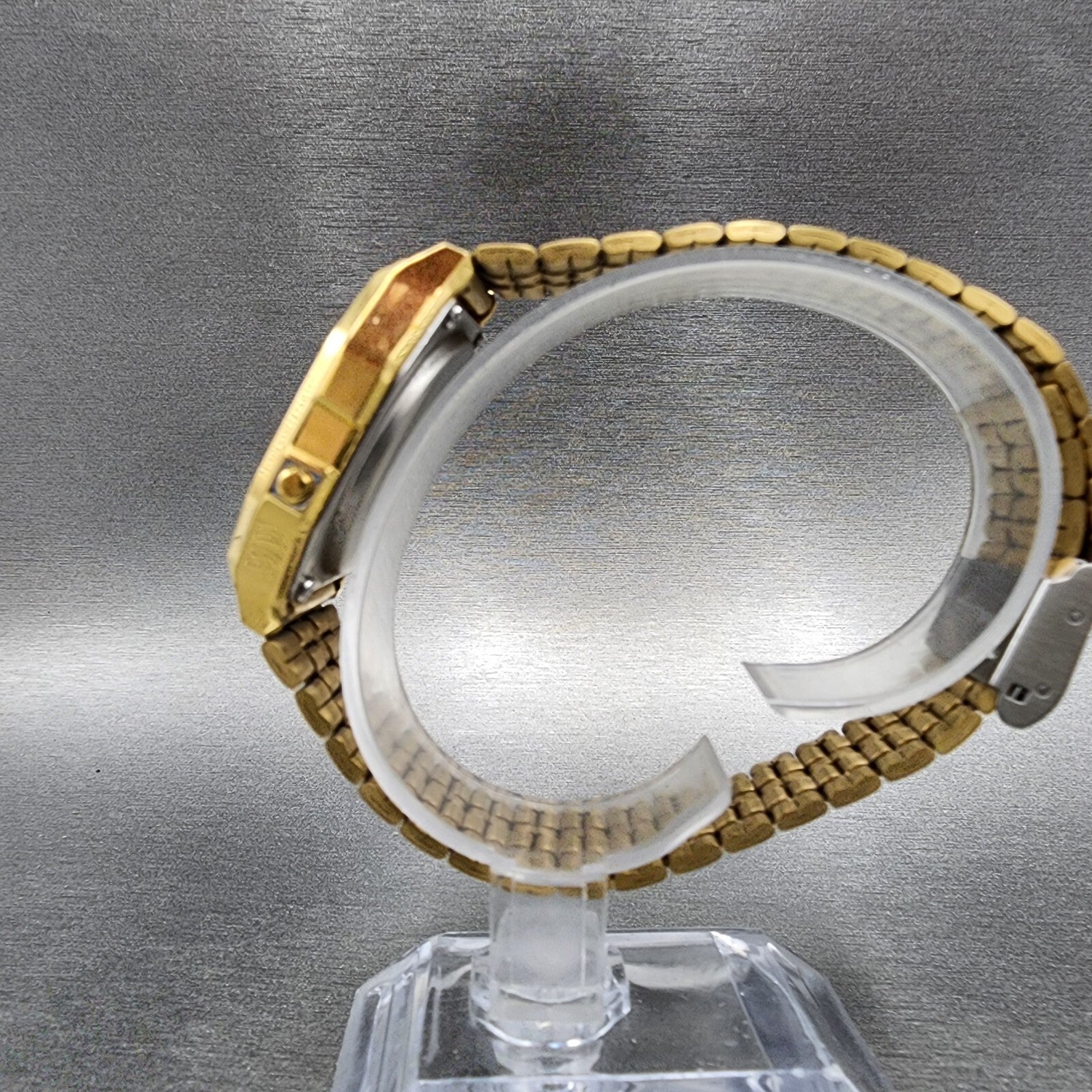 Casio A159 Watch Men 33mm Digital Gold Tone Hexagon Alarm Chrono New Battery6