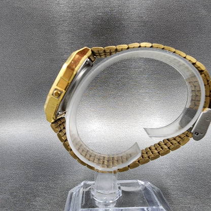 Casio A159 Watch Men 33mm Digital Gold Tone Hexagon Alarm Chrono New Battery6