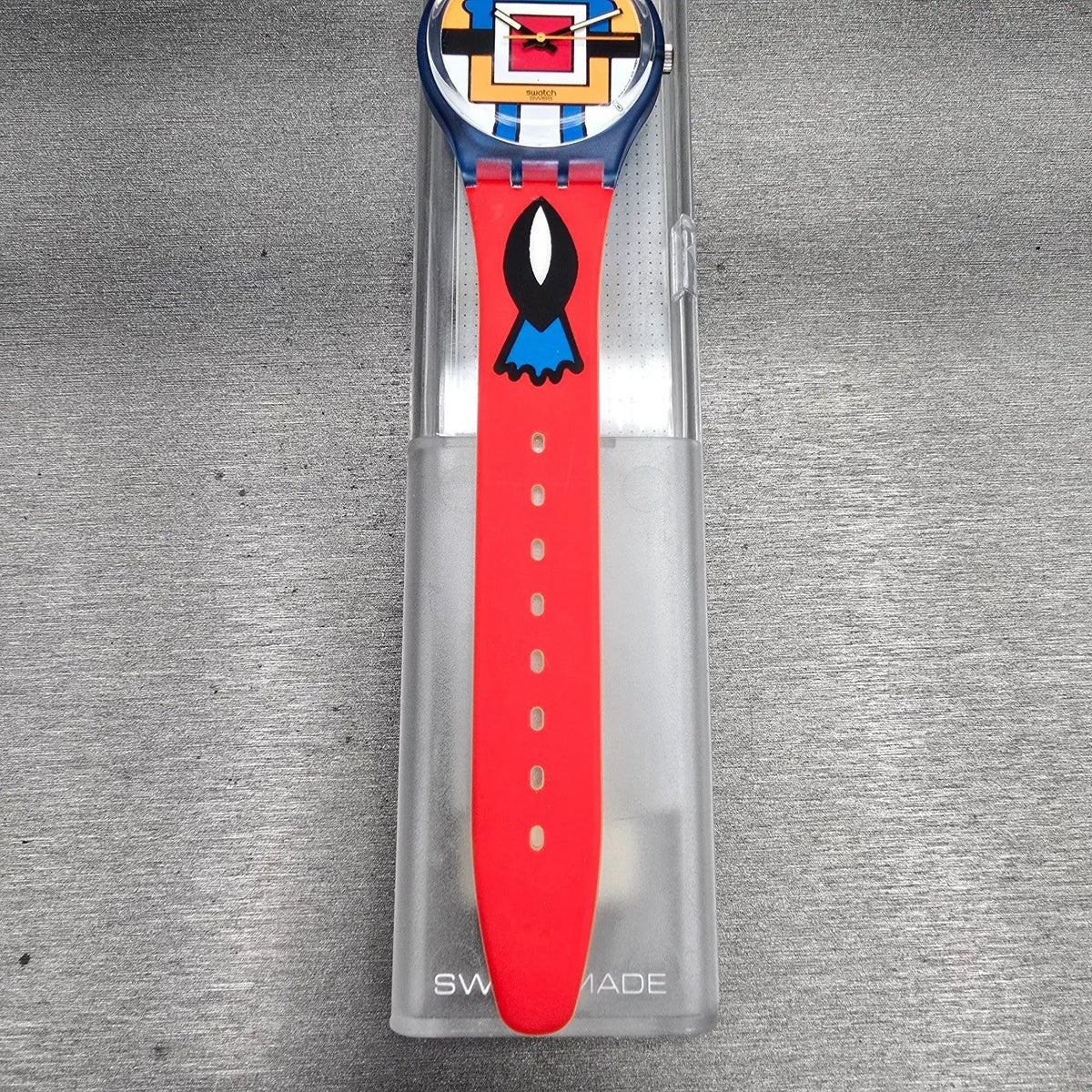 Swatch Paella Watch Men 34mm Orange Dial Blue Case GN129 New Battery NOS3