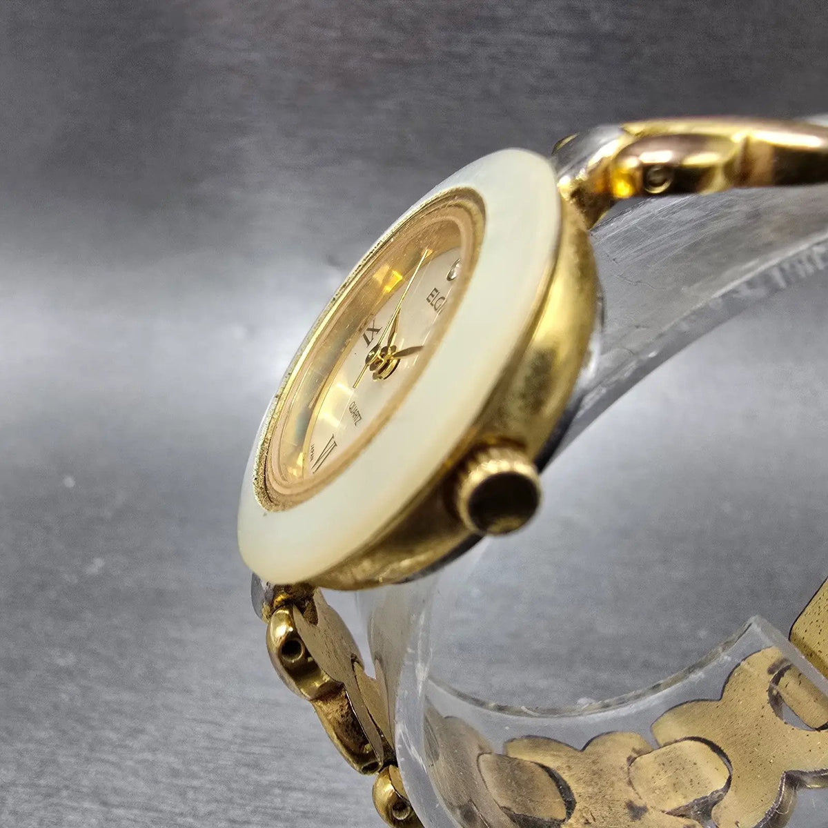 Elgin Watch Women 24mm MOP Dial Gold Tone Interchangeable Bezel New Battery2