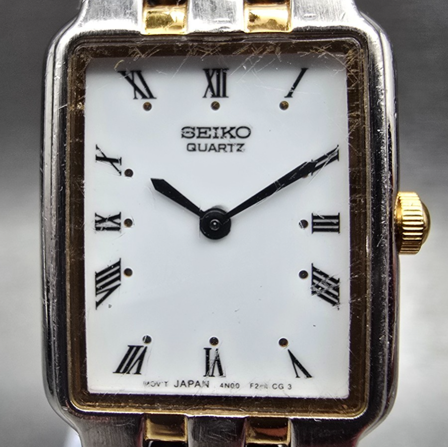 Seiko Tank Watch Women 17mm White Dial Two Tone Rectangle 4N00-F170 New Battery1