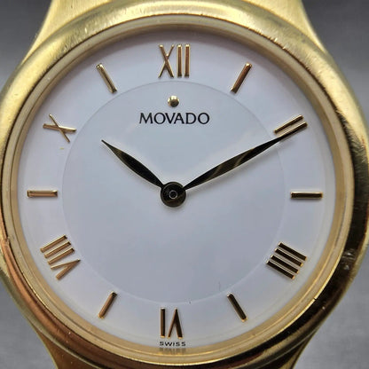 Movado Watch Men 34mm White Dial Gold Tone Round 88.A2.884 New Battery LP1