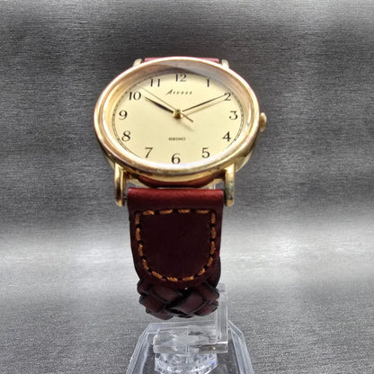 Seiko Avenue Watch Men 32mm Champagne Dial Gold Tone Round 5P31-6A60 New Battery5