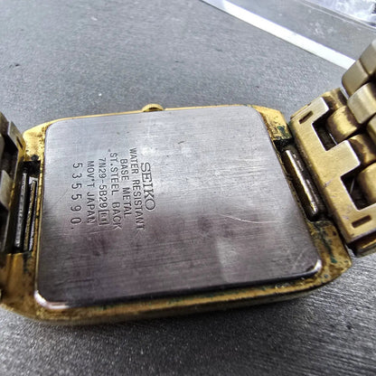 Seiko Watch Men 27mm Champagne Dial Gold Tone Date Rectangle 7N29-5B29 PARTS10