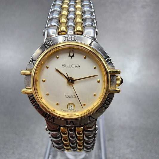 Bulova Watch Women 24mm Champagne Dial Two Tone Round Date New Battery VTG0