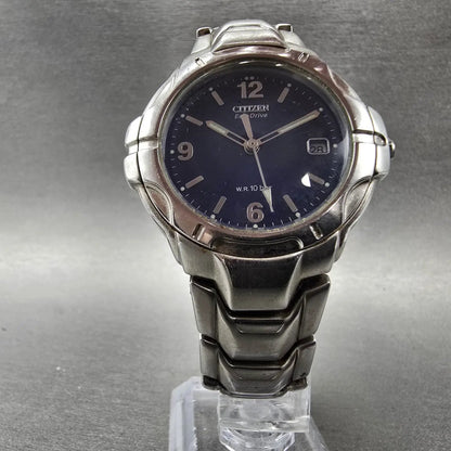 Citizen Eco-Drive Watch Men 36mm Blue Dial Silver Date Round E110-K17829 Runs5