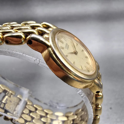 Seiko Watch Women 21mm Gold Dial Gold Tone Round 1F20-0F50 New Battery Vintage3