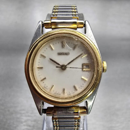 Seiko Watch Women 24mm White Dial Two Tone Date Round 7N82-0399 New Battery VTG0