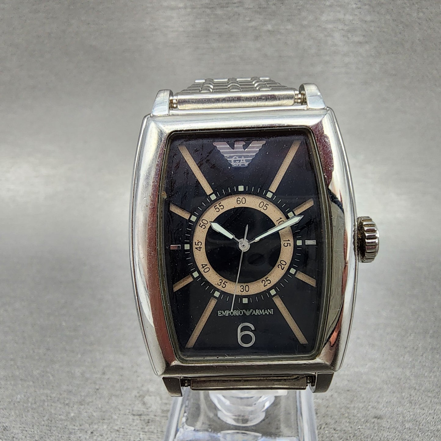 Emporio Armani Tank Watch Men 33mm Black Dial READ!!!!!!!!!!! Rectangle New Batt0