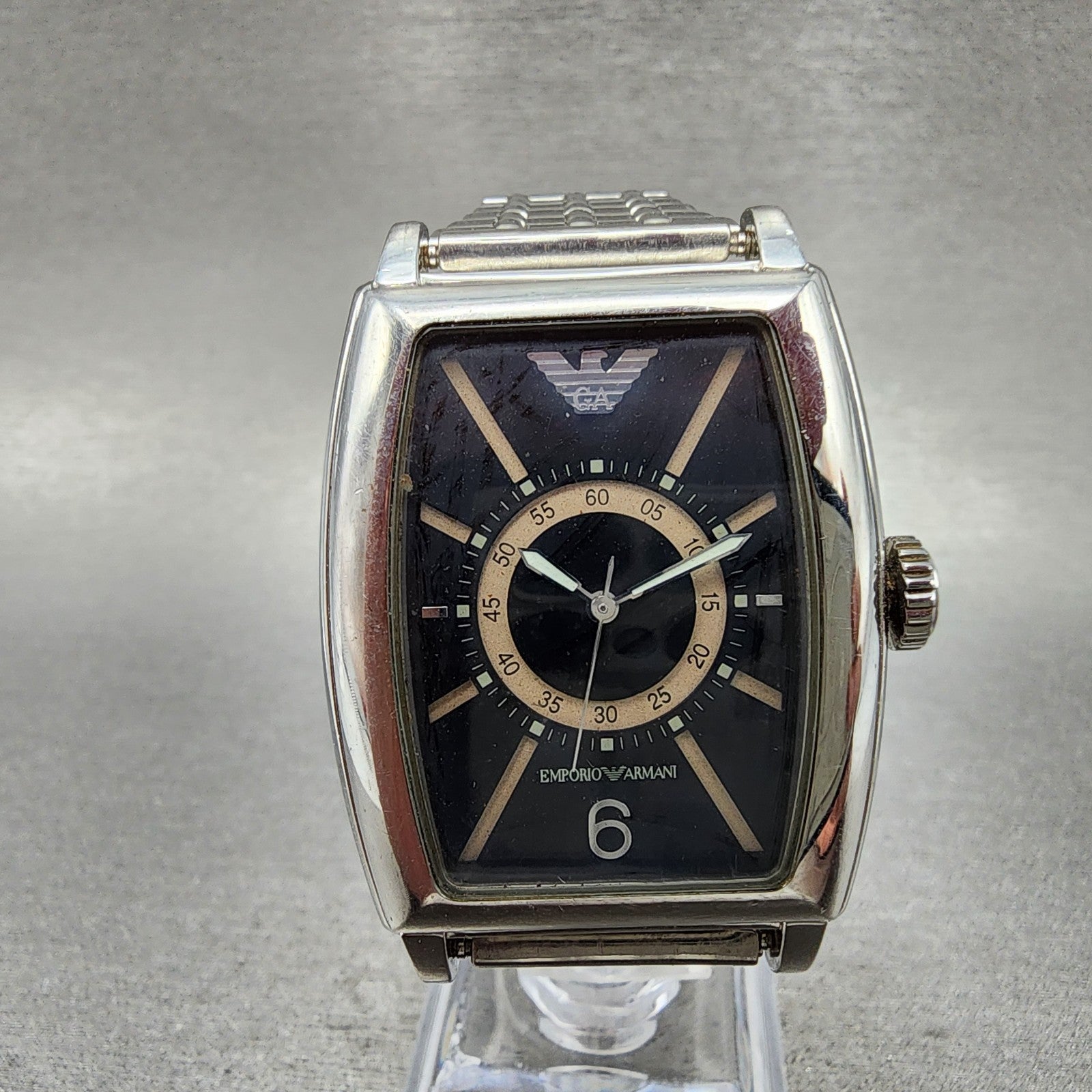 Emporio Armani Tank Watch Men 33mm Black Dial READ!!!!!!!!!!! Rectangle New Batt0